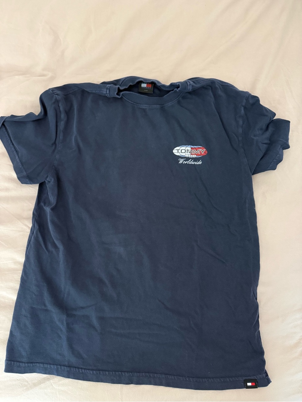 Tommy Hilfiger Navy Short Sleeve Logo Tee with Red & White Accent